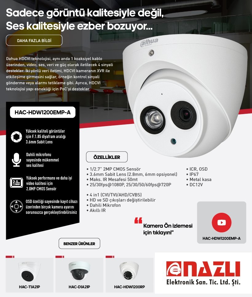 Dahua Hac-hDW1200EMP-A Mikrofonlu Kamera